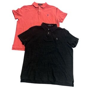 2 Vintage Polo Ralph Lauren XL Custom Preppy Slim Fit 100 % Cotton Coral & Black